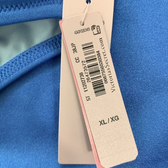 NWT Victoria’s Secret Swim 2 Piece Blue Ruffle One Shoulder Bikini Sz L/XL - Picture 13 of 14